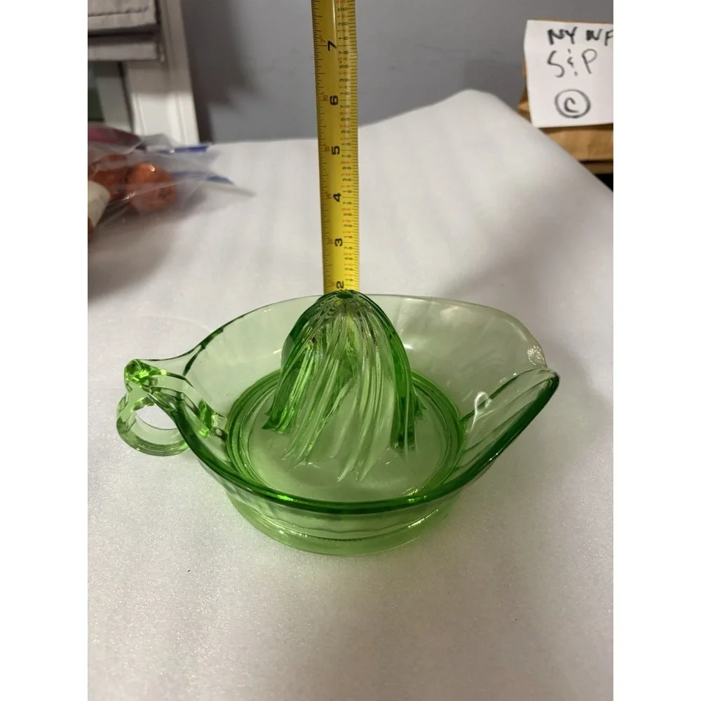 Vintage Uranium Glass Green Citrus Juicer Reamer Depression Glass UV Glow